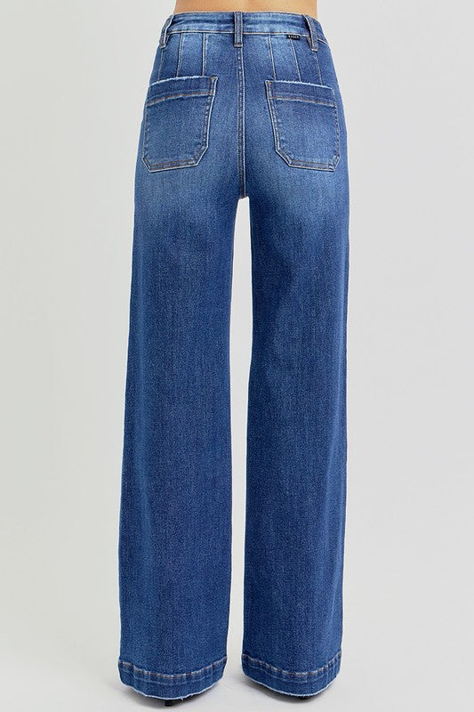 RISEN High Rise Wide Leg Jeans with Slanted Pockets