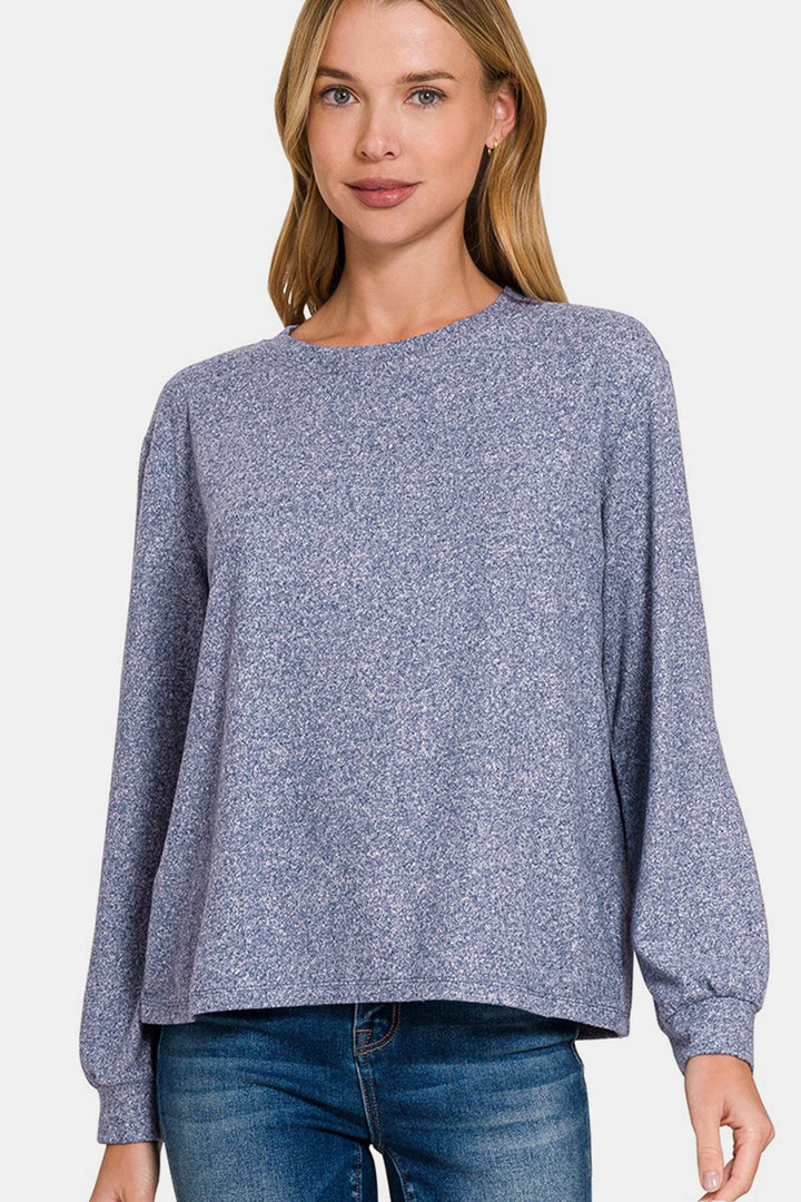 Zenana Hacci Round Neck Long Sleeve Top