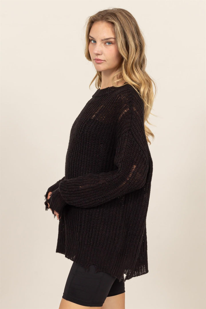 HYFVE Distressed Long Sleeve Knit Top