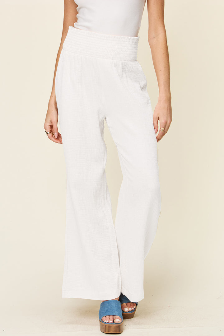 Double Take Texture Smocked Waist Wide Leg Pants