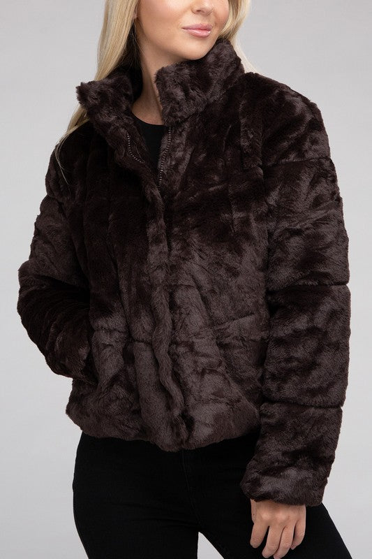 Ambiance Fluffy Zip-Up Jacket