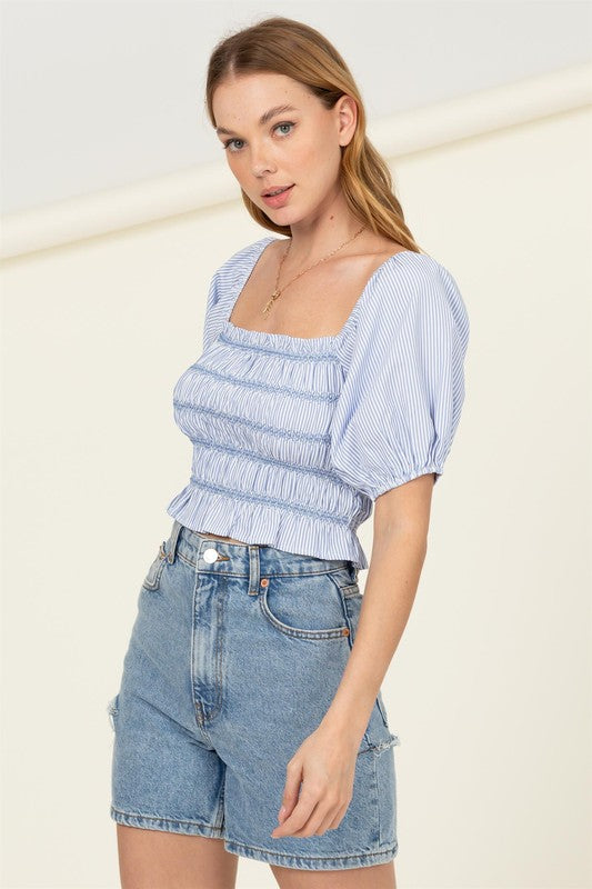HYFVE Cotton Candy Smocked Striped Crop Top