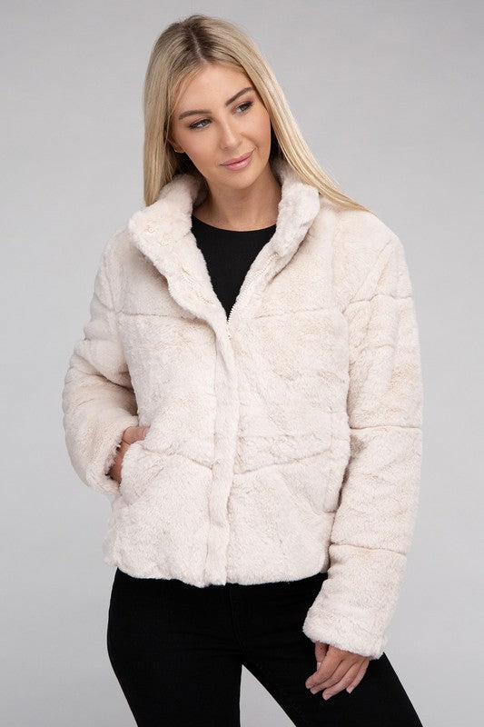 Ambiance Fluffy Zip-Up Jacket