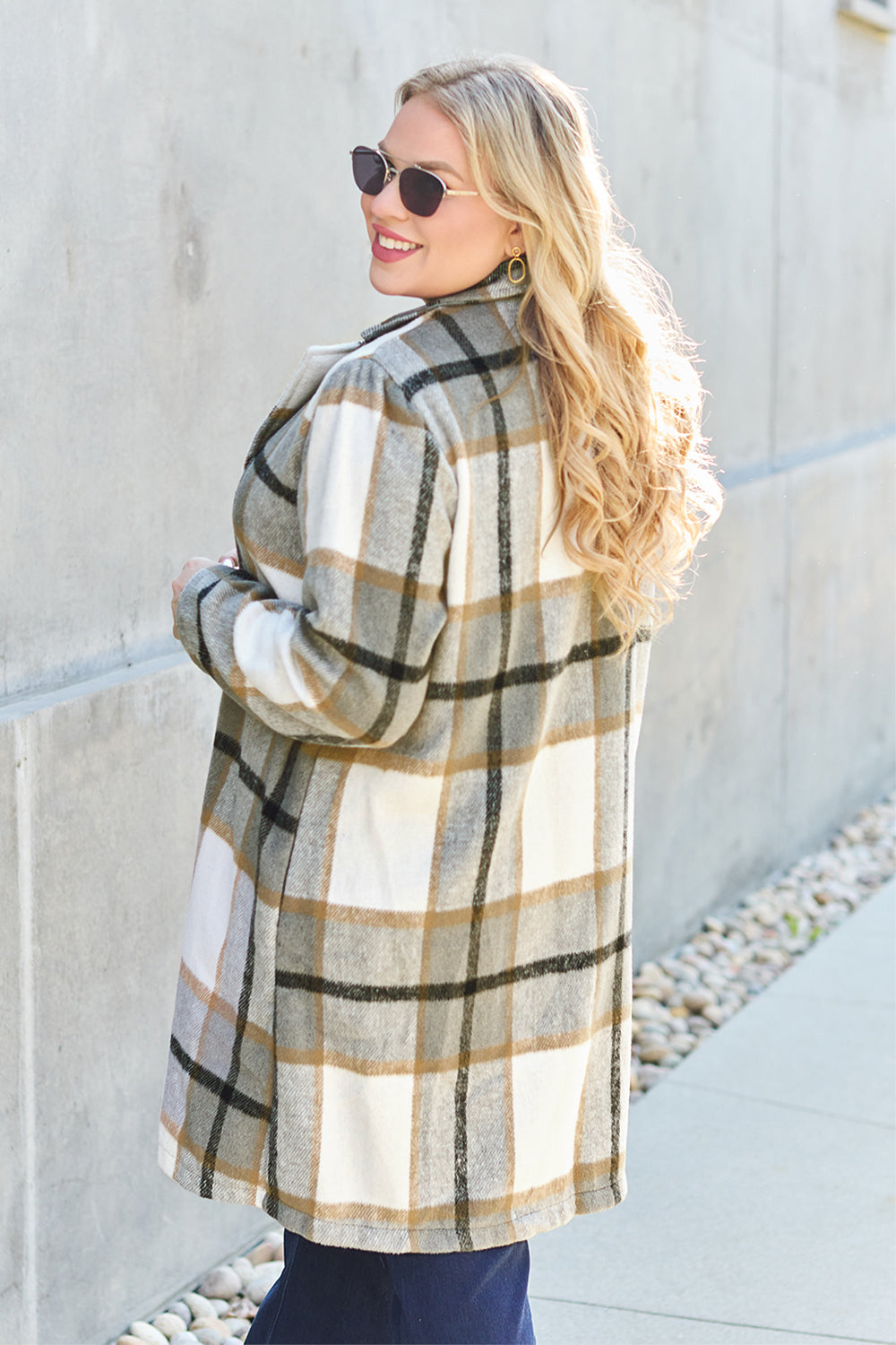 Double Take Plaid Button Up Lapel Collar Coat