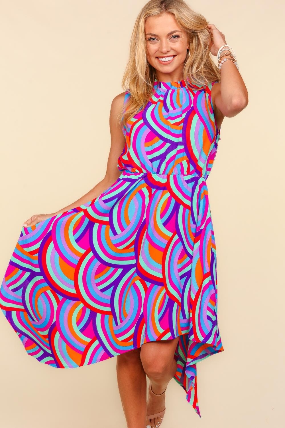 mock neck boho dress Wholesale Boho Print Long Sleeve Mock Neck Belted Midi Dress for your store