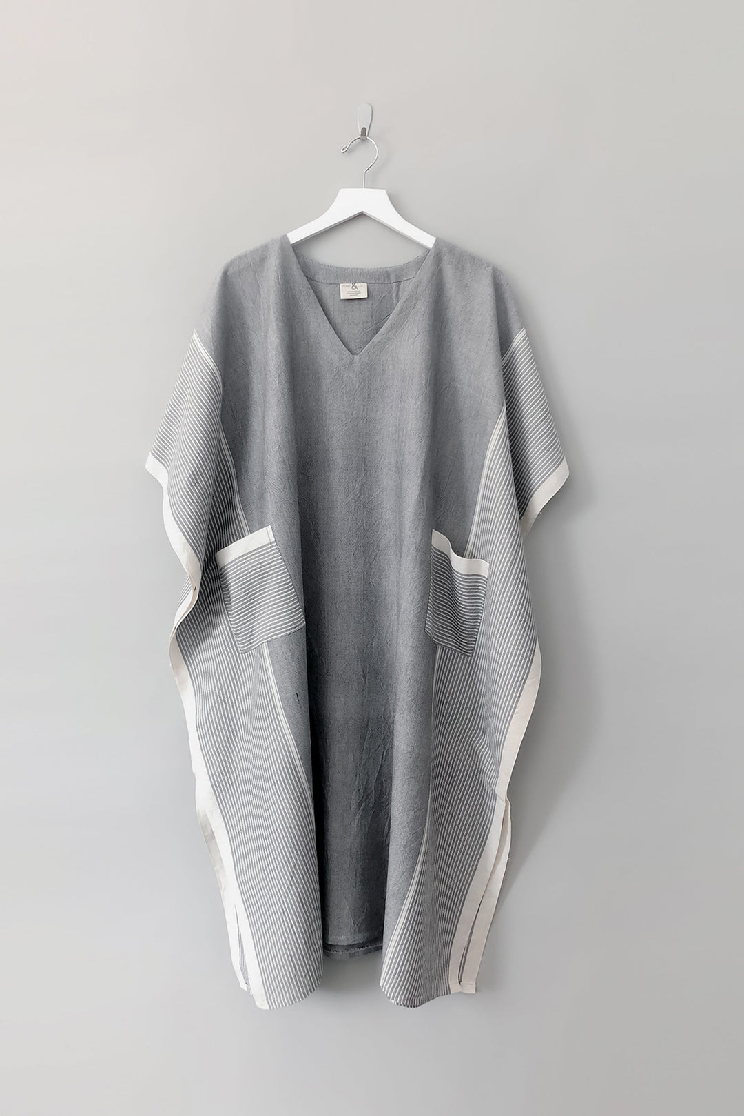 Home & Loft Turkish Cotton Grey Stripe Tribeca V-Neck Kaftan