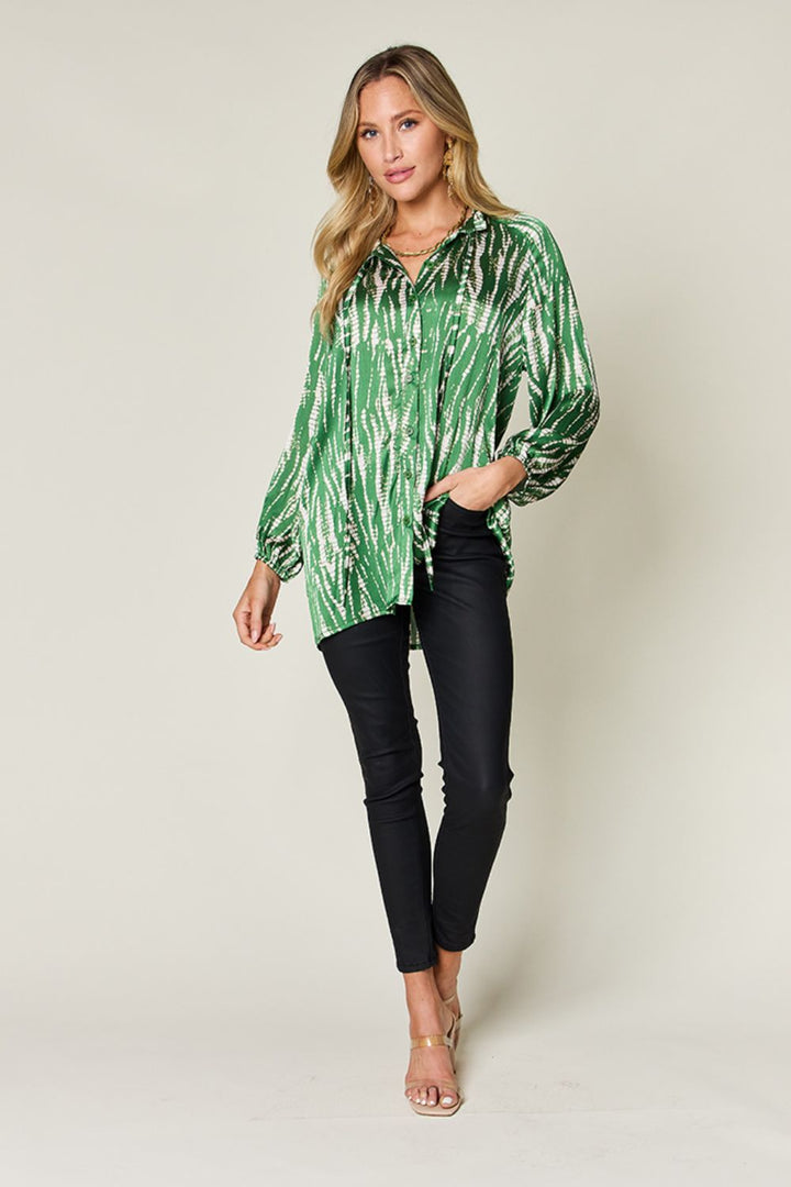 Double Take Printed Button Up Long Sleeve Shirt