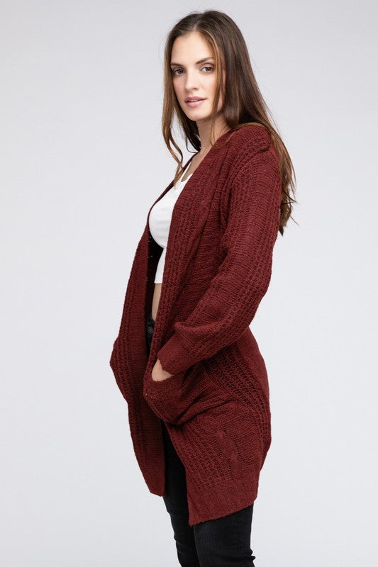 Bibi Twist Knitted Open Front Cardigan With Pockets