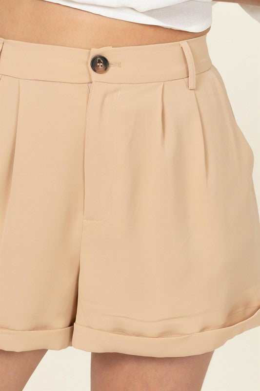 Pleated Cuff Hem Shorts