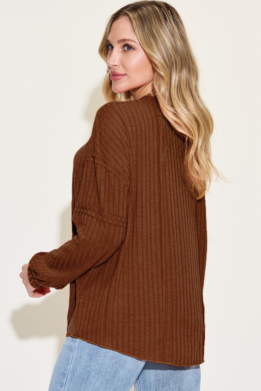 Basic Bae Ribbed Round Neck Long Sleeve Top