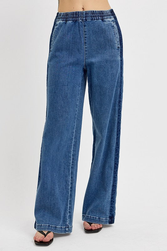 RISEN Elastic Waist Wide Leg Jeans