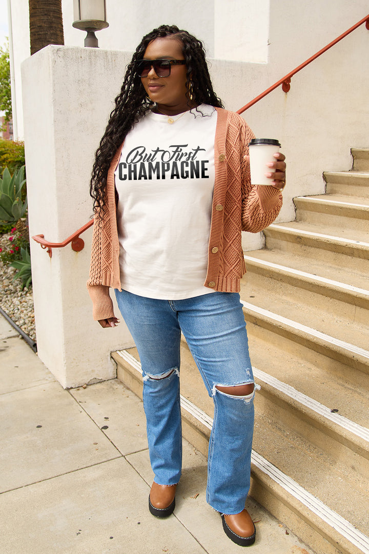 Simply Love BUT FIRST CHAMPAGNE Graphic T-Shirt