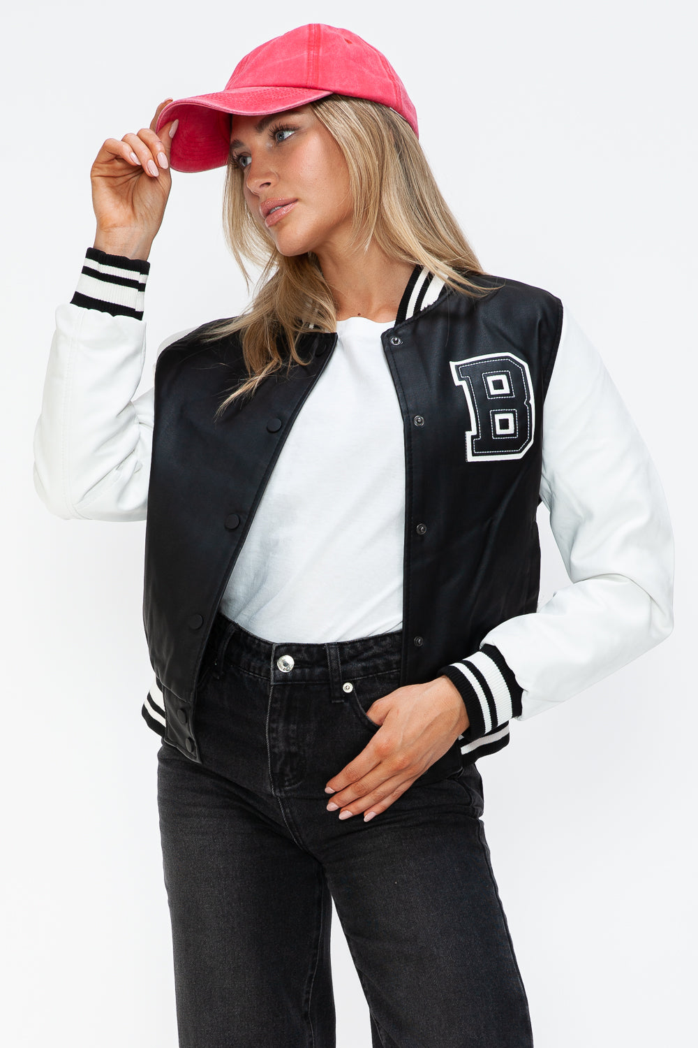 Love Me Now PU Leather Contrast Snap Down Bomber Jacket - Boho Soho