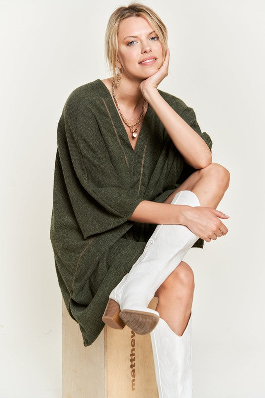 Jade by Jane VNECK Contrast Stitch PONCHO TOP