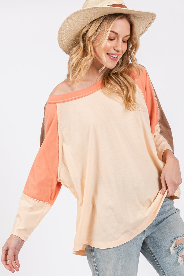 SAGE + FIG Color Block Curved Hem Top