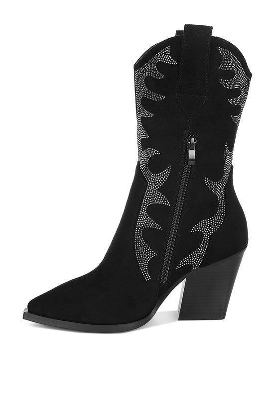 London Rag Rambler Rhinestones Embellished Calf Boots