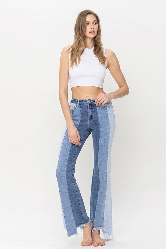 Vervet by Flying Monkey High Rise Relaxed Flare With Uneven Raw Hem