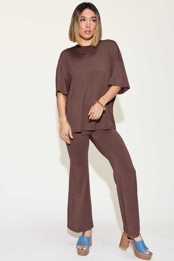 Basic Bae Bamboo Drop Shoulder Top & Flare Pants Set