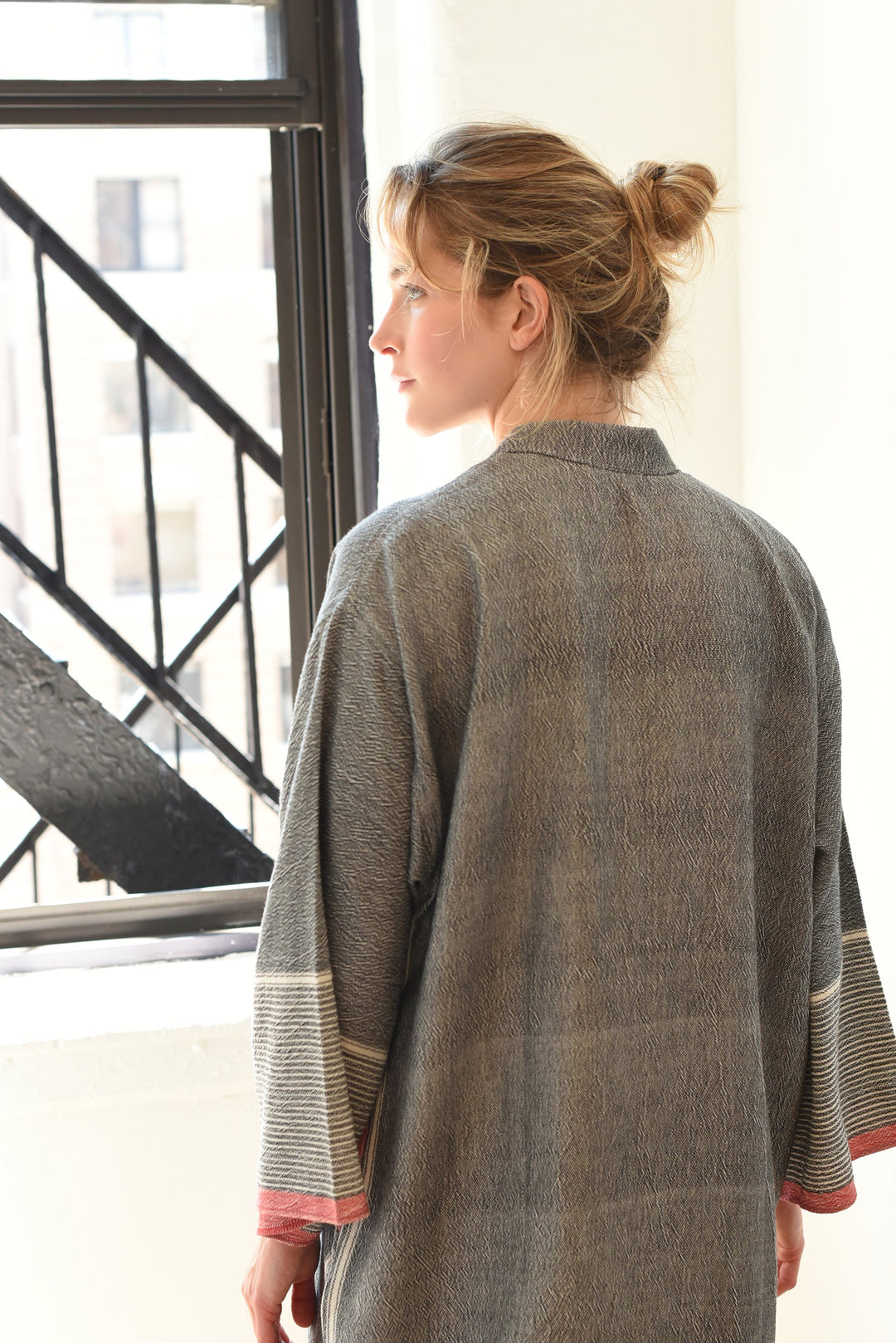 Home & Loft Turkish Cotton Charcoal Tribeca Long Sleeve Maxi Kaftan