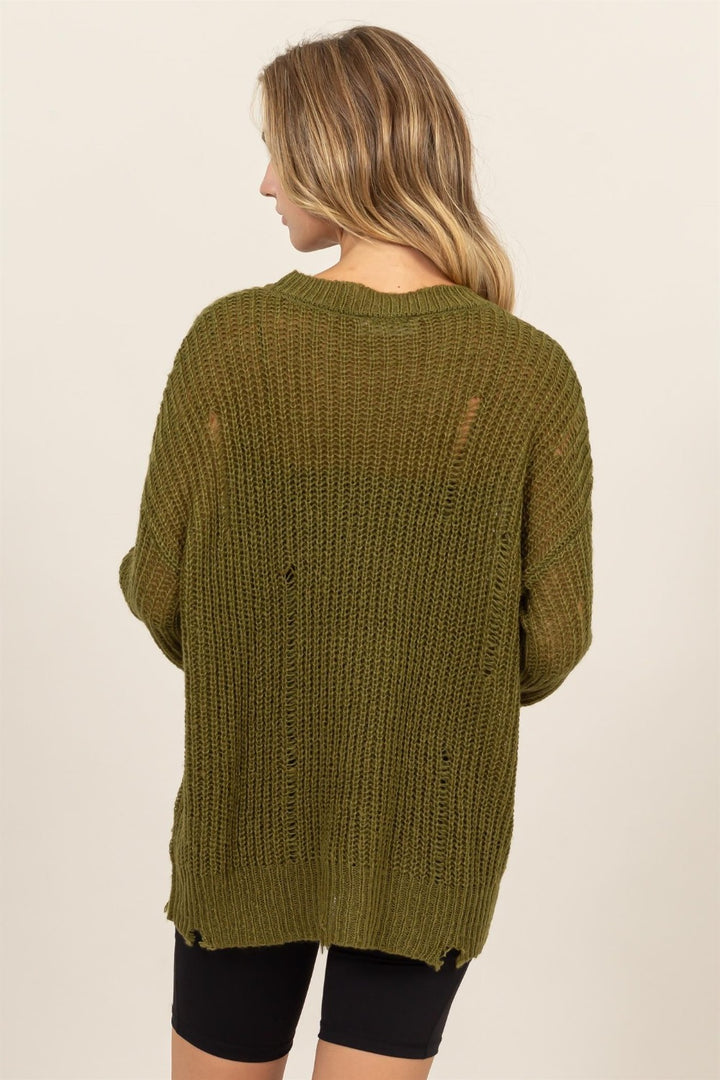 HYFVE Distressed Long Sleeve Knit Sweater