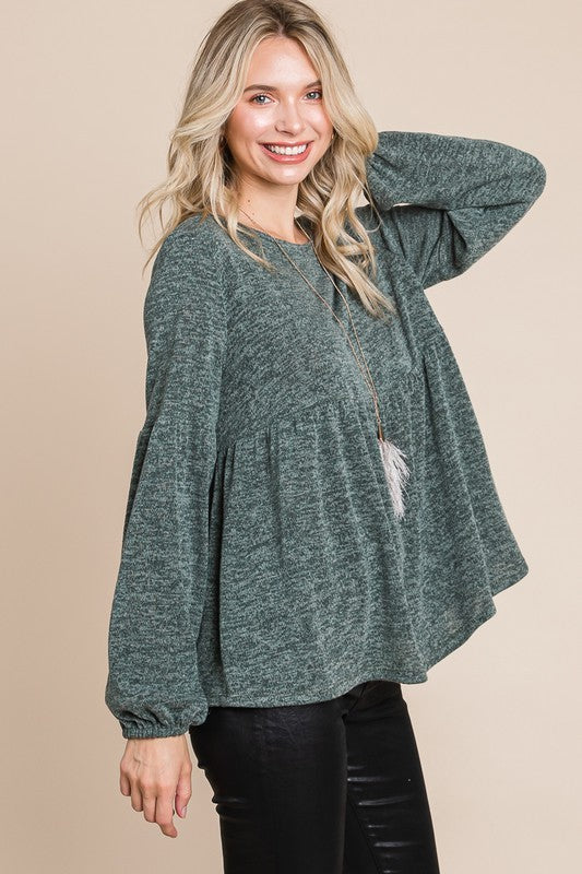 SL Heathered Round Neck Babydoll Top