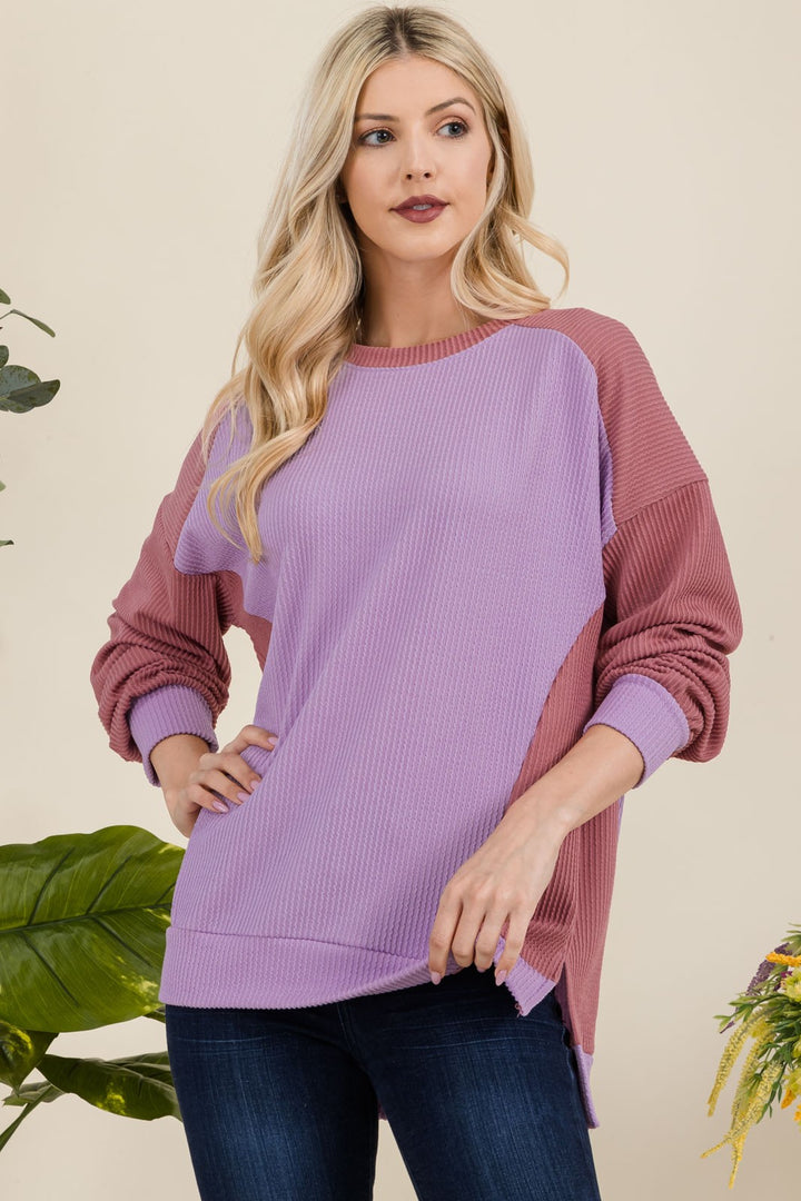 Celeste High-Low Contrast Round Neck Sweatshirt