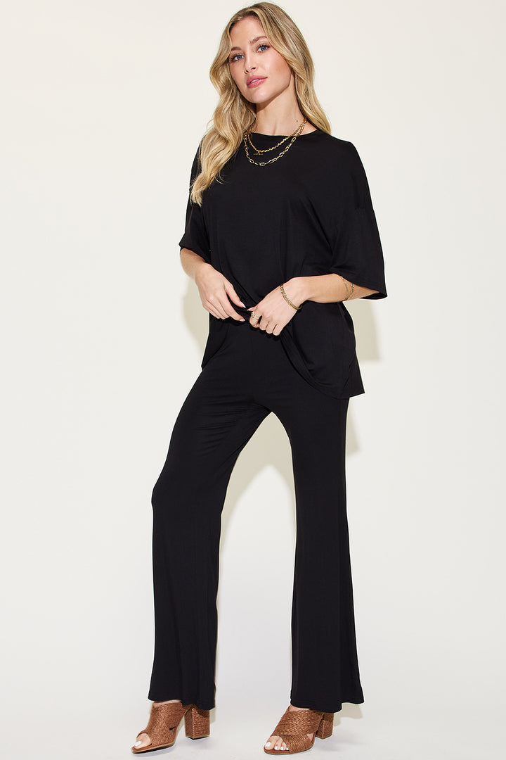 Basic Bae Bamboo Drop Shoulder Top & Flare Pants Set