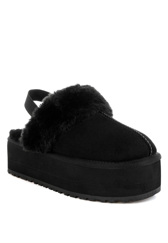 London Rag Kutchu Faux Fur Trim Platform Classic Slingback