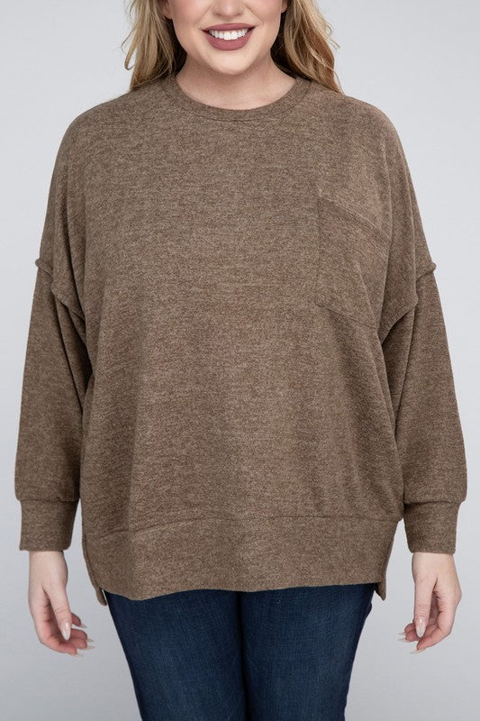 Zenana Plus Brushed Melange Drop Shoulder Sweater