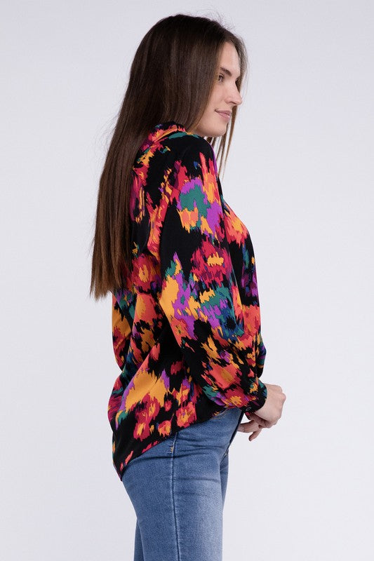 Abstract Floral Raglan Sleeve Blouse