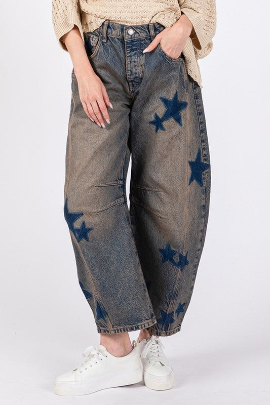 SAGE + FIG Star Wide Leg Barrel Jeans with Pockets