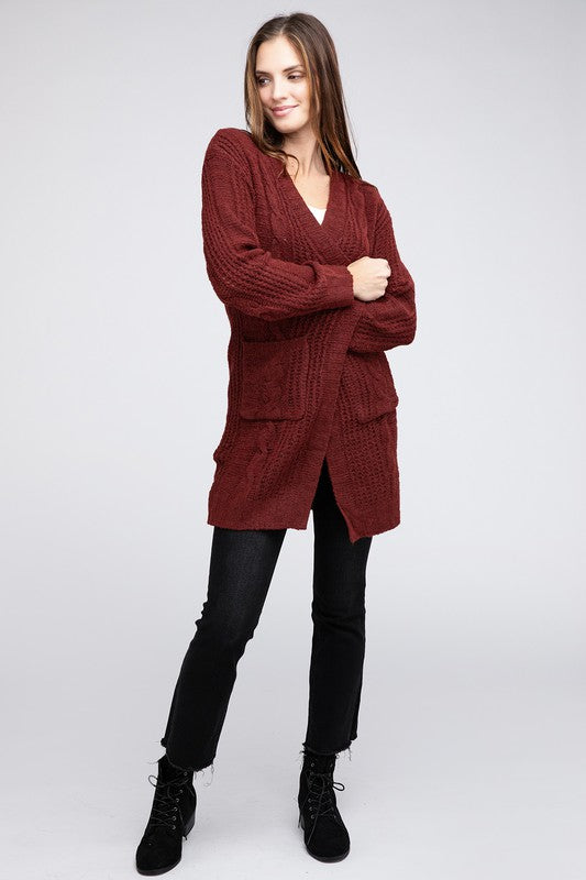 Bibi Twist Knitted Open Front Cardigan With Pockets