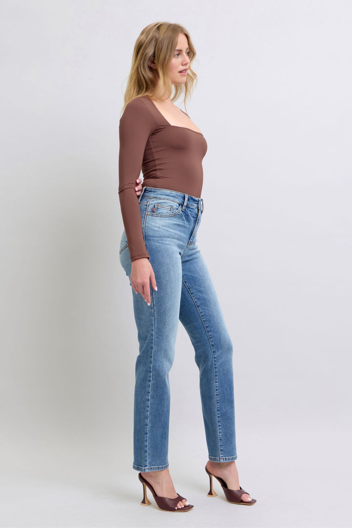 Judy Blue Wash Thermal Straight Jeans with Pockets