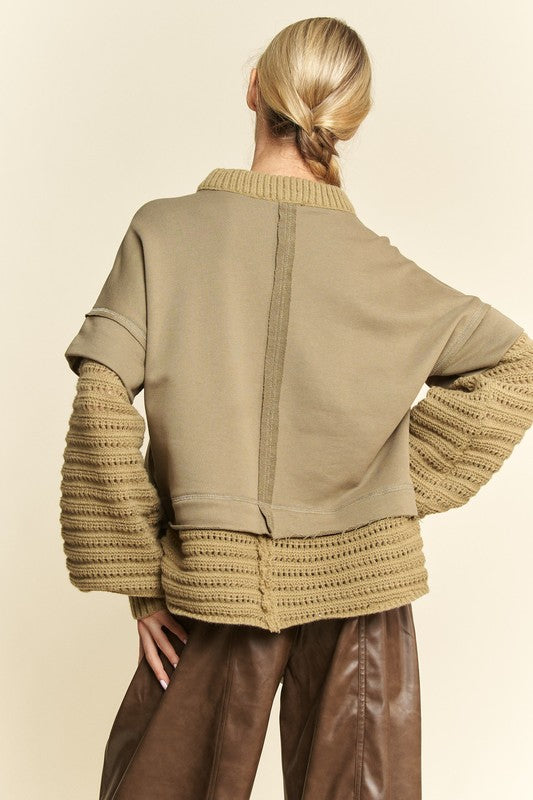 Davi & Dani Faux Layered Round Neck Sweater