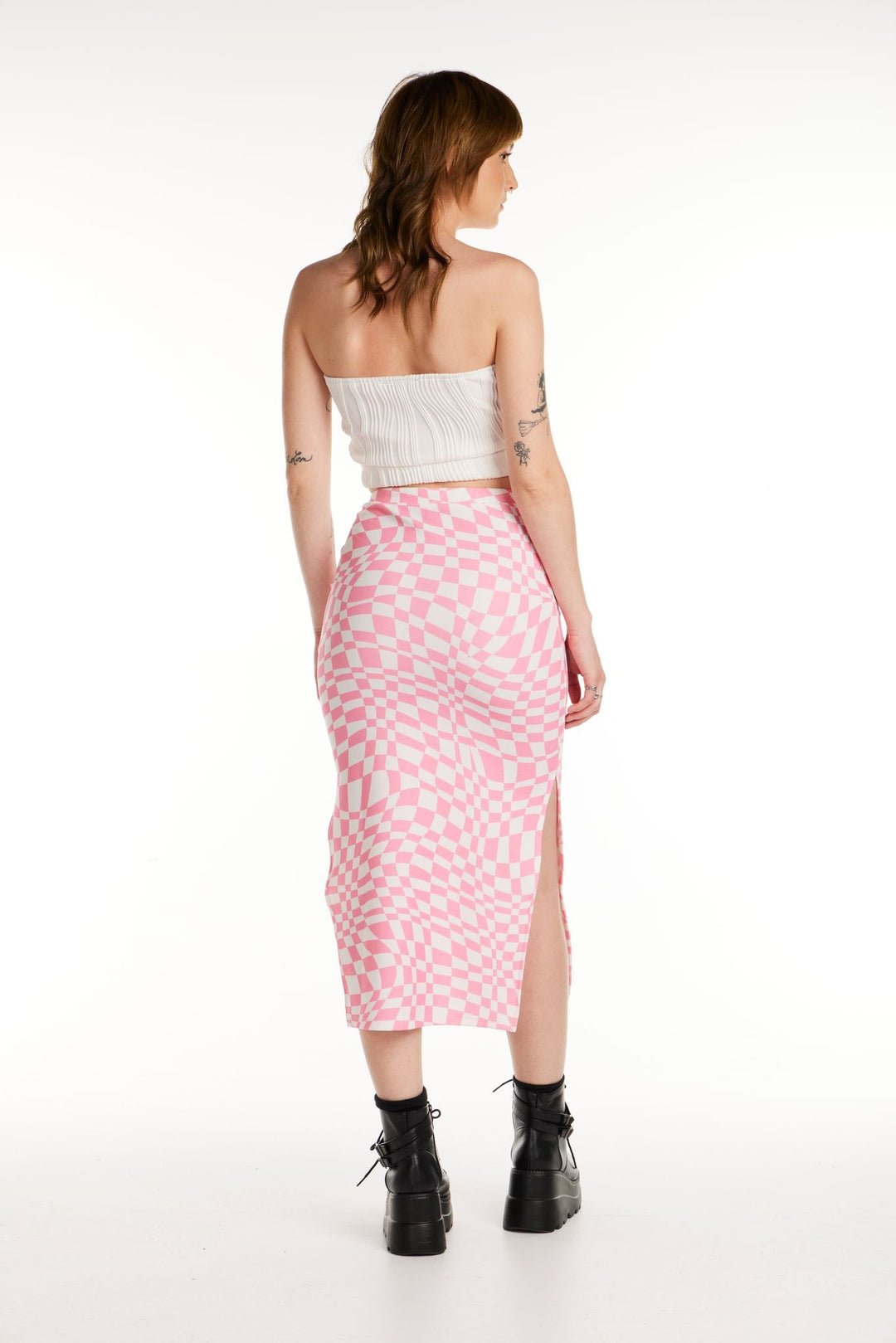 Pretty Damage Warped Checkered Midi Skirt