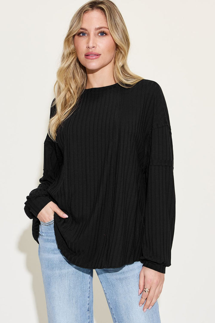 Basic Bae Ribbed Round Neck Long Sleeve Top