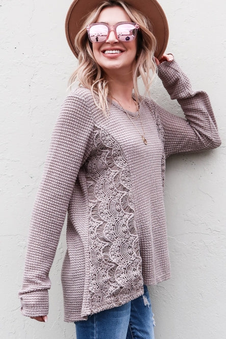 Side Lace Detailed Waffle Knit Top