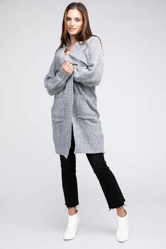 Bibi Twist Knitted Open Front Cardigan With Pockets