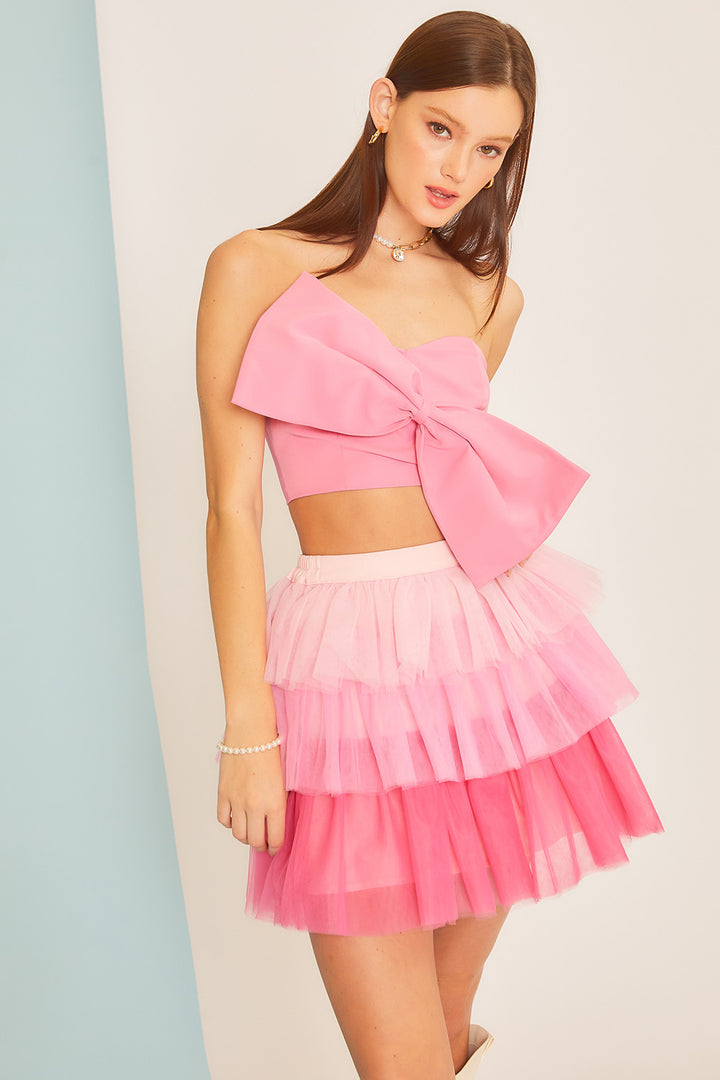 Kylie Bow Front Strapless Crop Top
