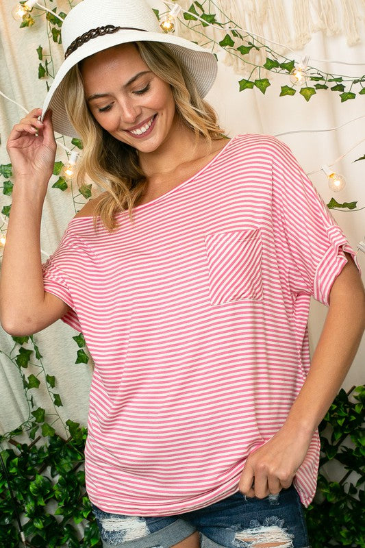 PLUS STRIPE JERSEY SHOULDER TOP