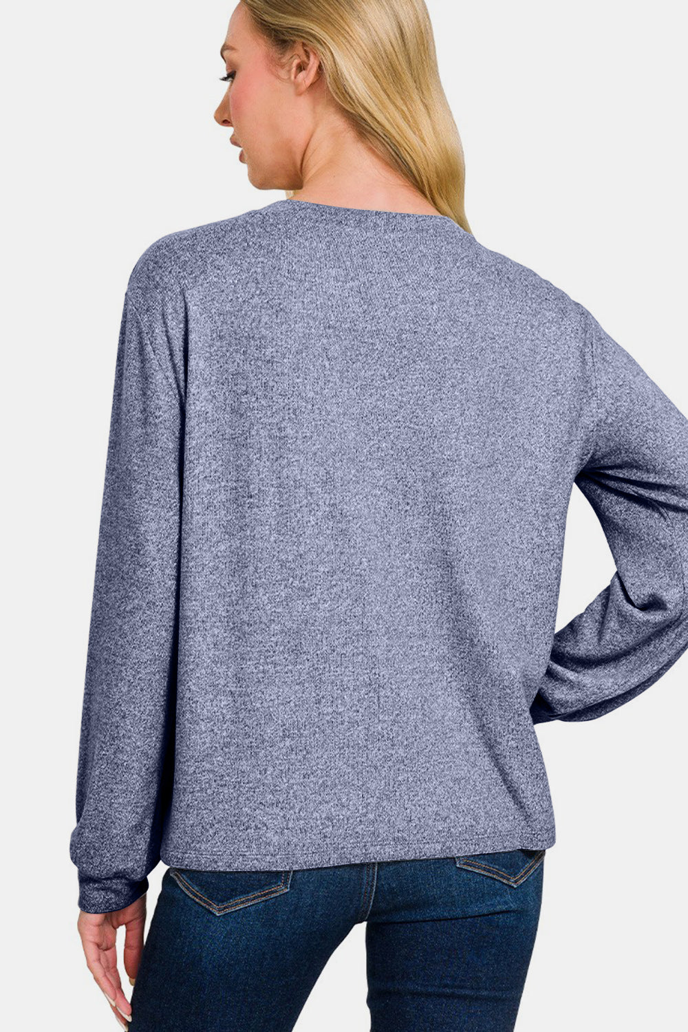 Zenana Hacci Round Neck Long Sleeve Top