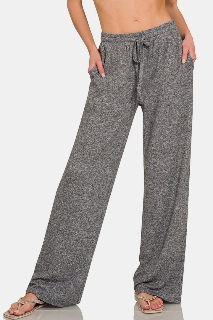 Zenana Drawstring Wide Leg Comfy Pants with Side Pockets