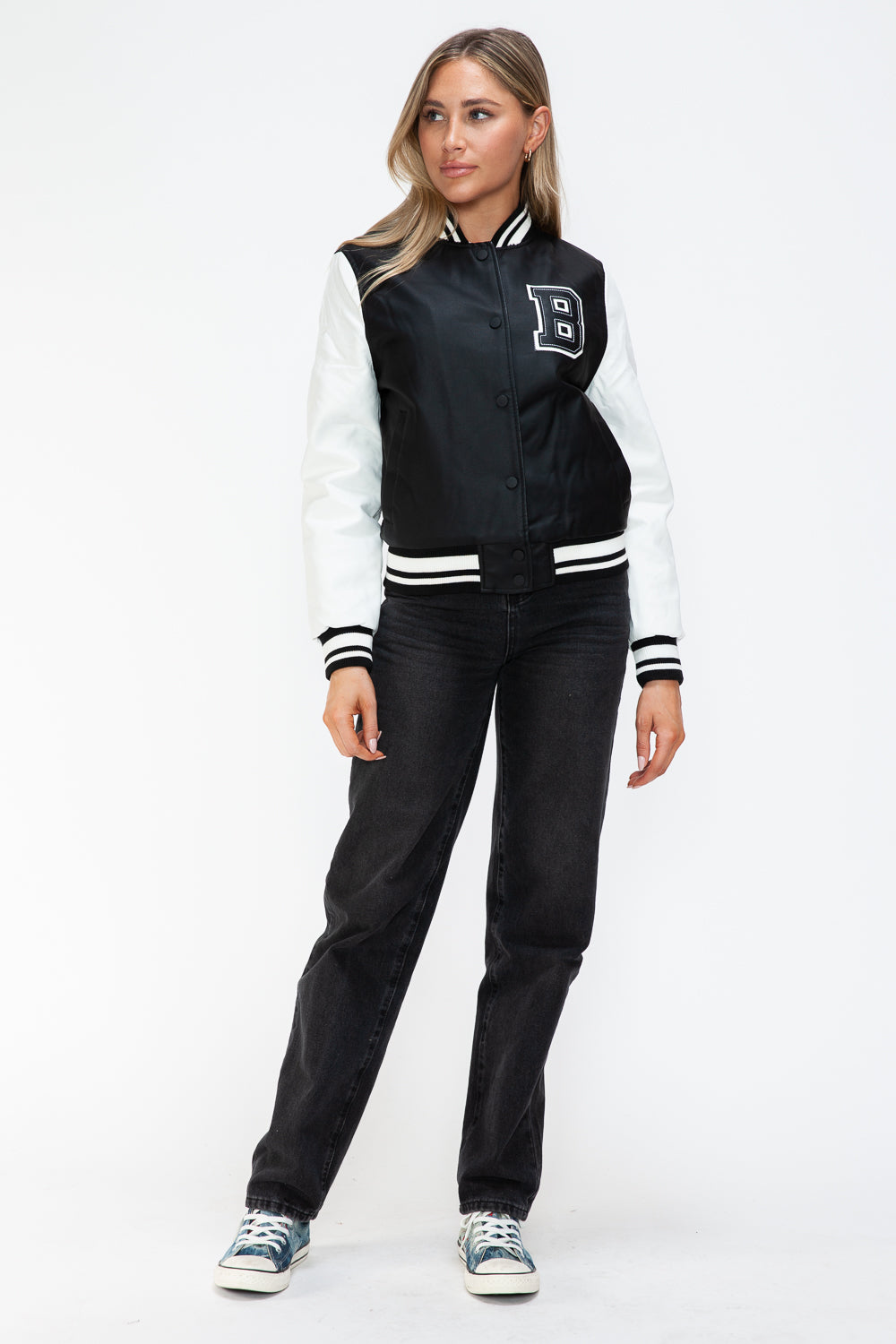 Love Me Now PU Leather Contrast Snap Down Bomber Jacket - Boho Soho