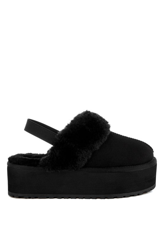 London Rag Kutchu Faux Fur Trim Platform Classic Slingback