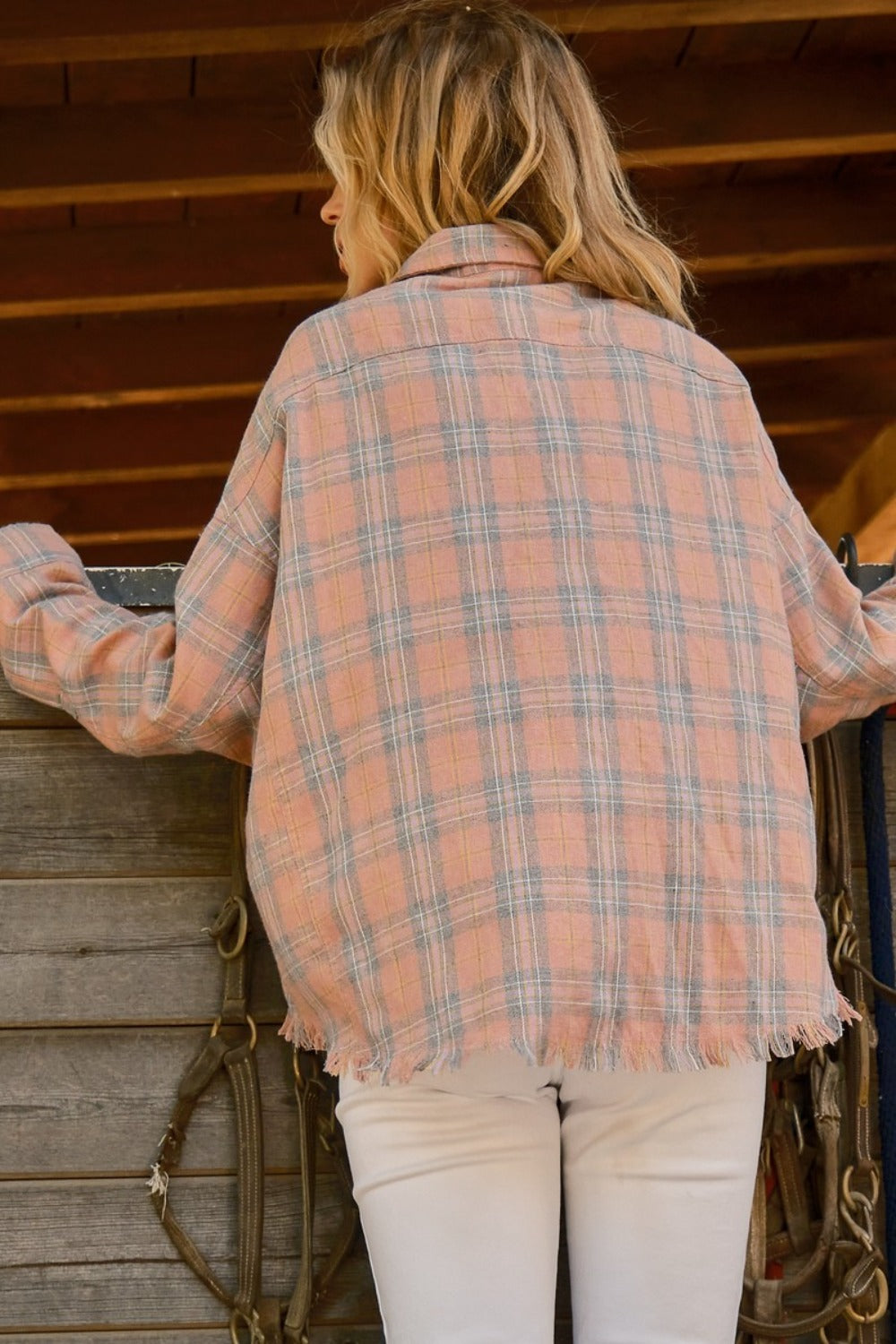 And The Why Plaid Button Up Raw Hem Shirt