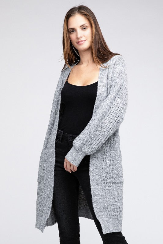 Bibi Twist Knitted Open Front Cardigan With Pockets