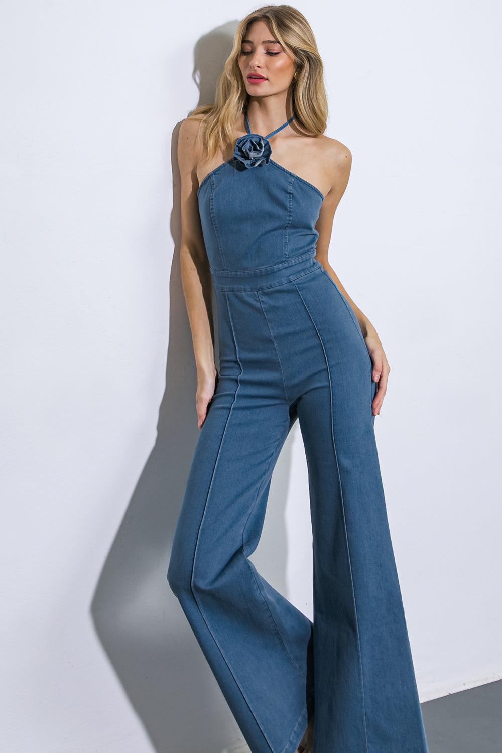 FLYING TOMATO CALL ME LOVELY DENIM JUMPSUIT