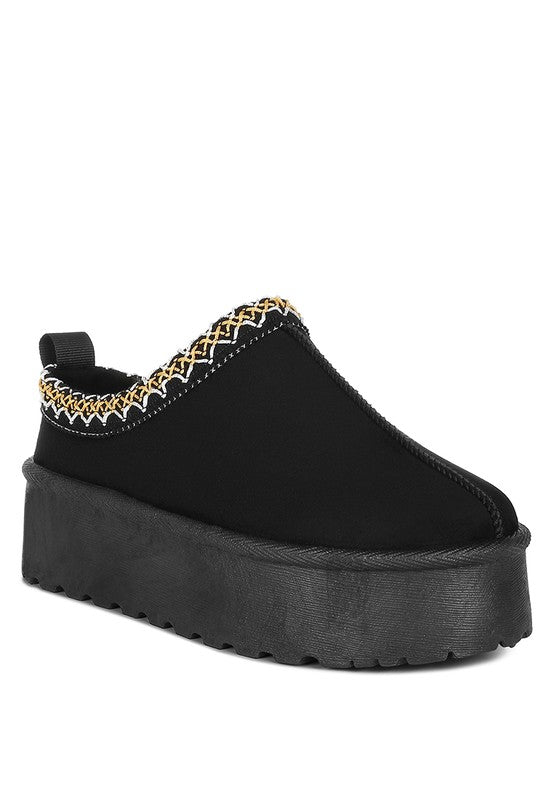 London Rag Struter Embroidered Platform Fur Classic Slip-On