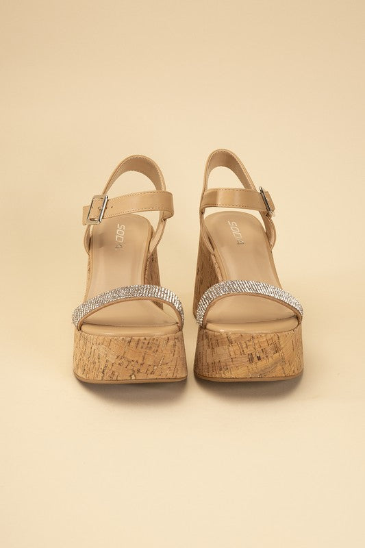 FRAYA Rhinestone Strap Wedge Sandals