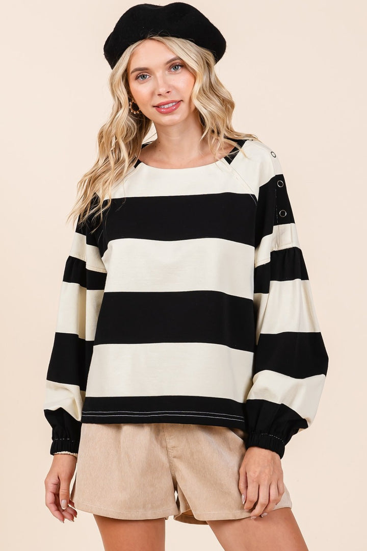 Mittoshop Striped Snap Shoulder Long Sleeve Top